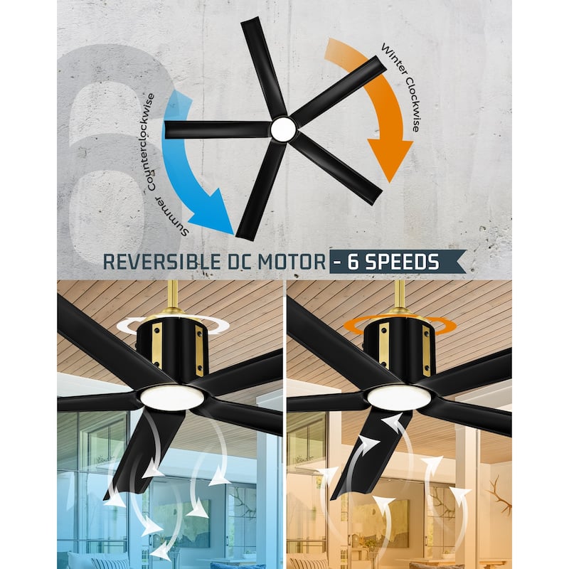 60 Inch 18W DC LED Ceiling Fan with Lights, 5-Blades, Remote Control and App and Alexa Google Voice Control