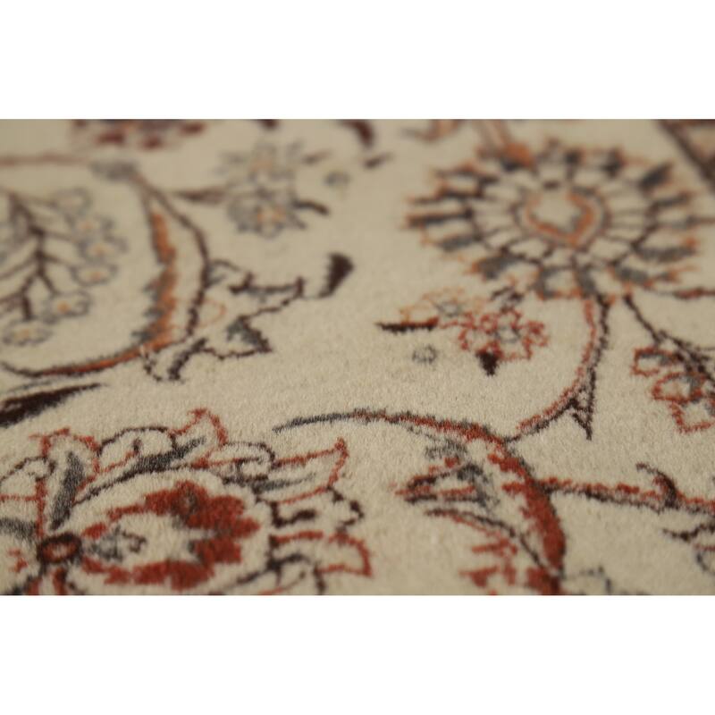 Hand Knotted Oriental 100% Wool Carpet Traditional All-Over Beige & Ivories Tabriz Area Rug - 11' 0'' X 7' 0''