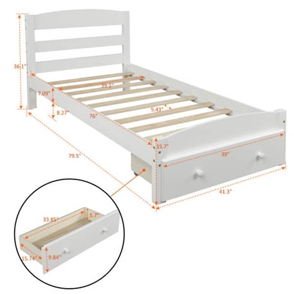 Twin Size White Platform Bed Frame with Storage Drawer and Wood Slat Bed Bath & Beyond 33935524