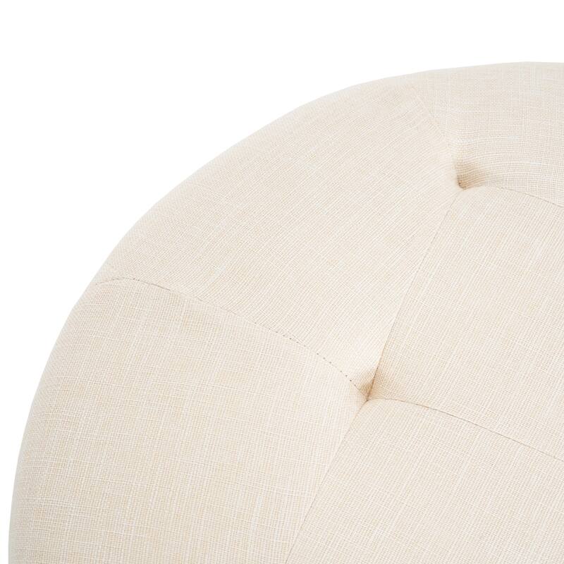 Small Button-Tufted Round Ottoman - Beige Compact Upholstered Accent