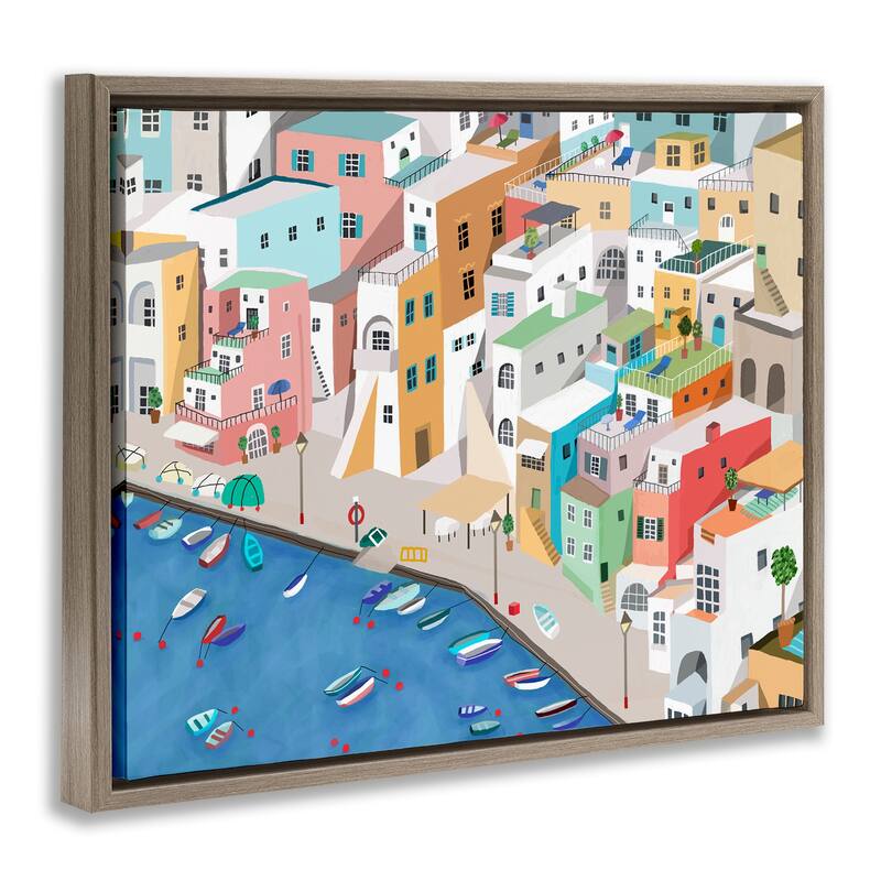 Stupell Coastal Town Harbor Framed Floater Canvas Wall Art Design By Carla Daly