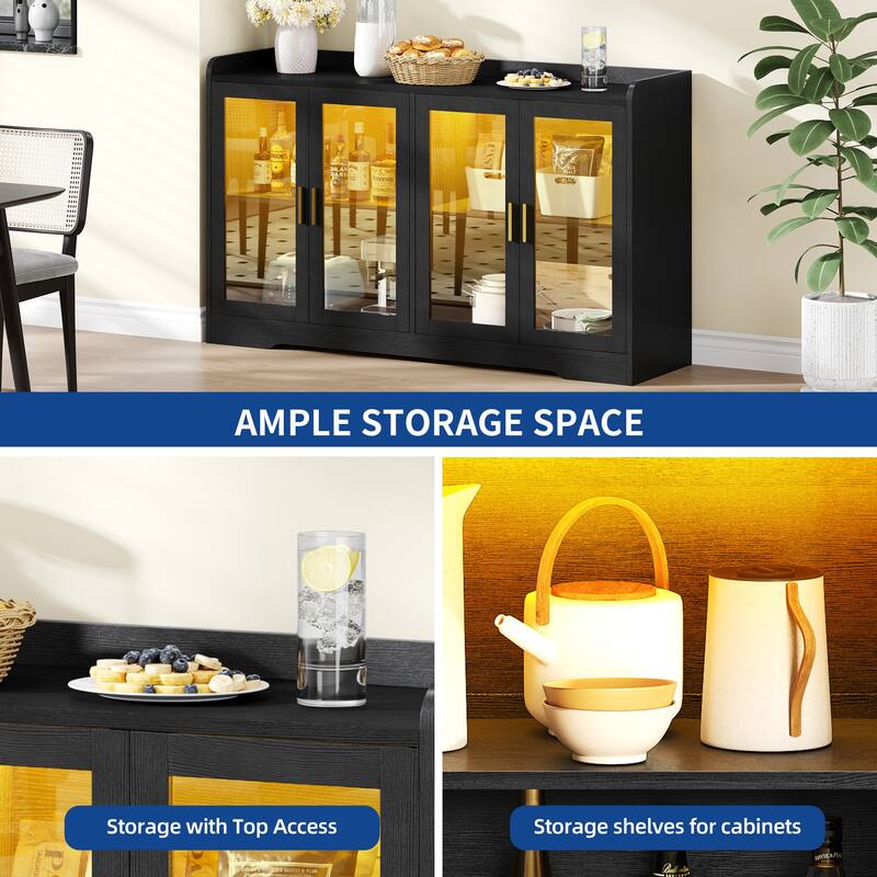 Moasis 55'' Sideboard Buffet Cabinet with LED Light, Storage Cabinet with Doors and Adjustable Shelves
