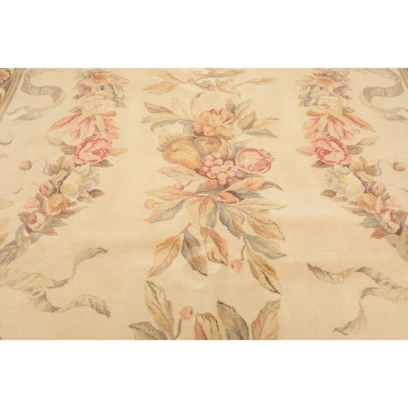 5'9''x9 Hand Knotted Wool & Silk Ivory French Aubusson Savonnerie 300 KPSI Asmara Rug - 5' 9'' x 9'