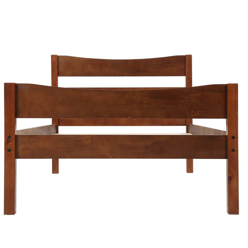 Twin Size Wood Platform Bed with Headboard - Espresso/Walnut Finish, Space-Saving Solid Pine Design
