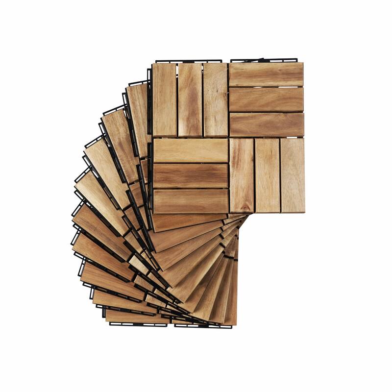 12" x 12" Square Yellow Acacia Hardwood Interlocking Deck Tiles Checker Pattern for Patio, Balcony, Poolside