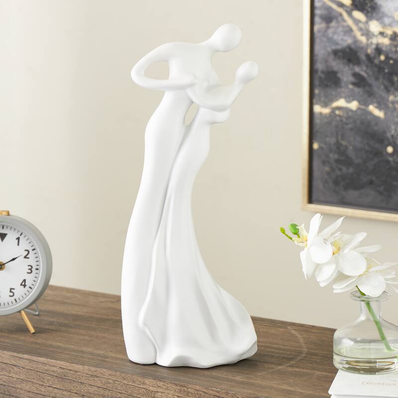 Black or White Ceramic Dancing People Decorative Sculpture - White