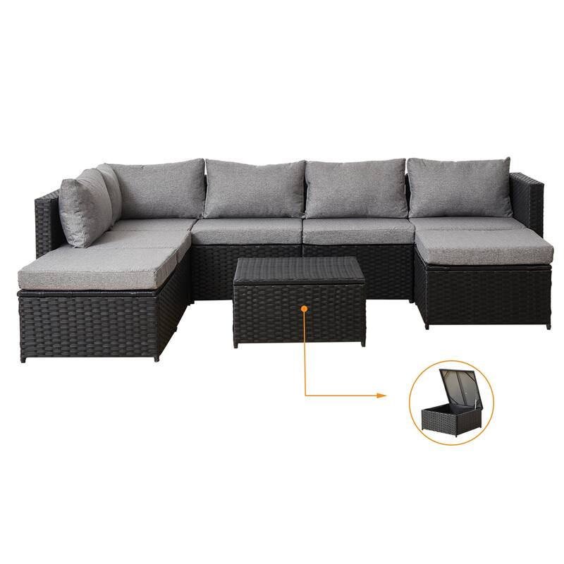 Polyethylene (PE) Wicker 7 - Person Seating Group with Cushions