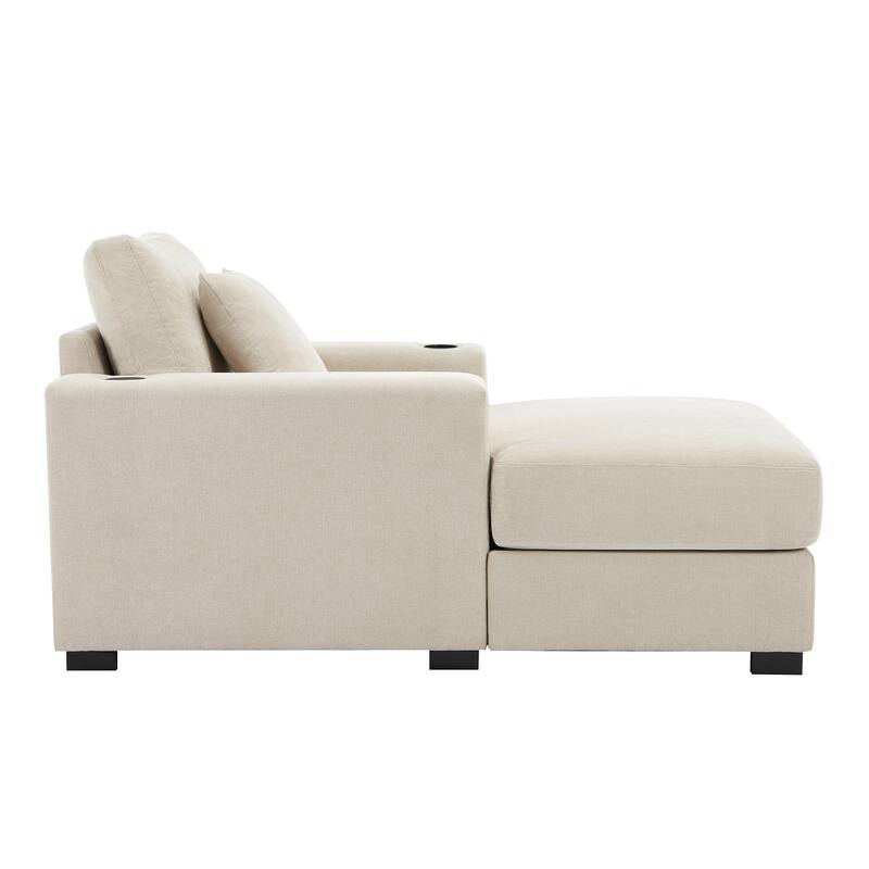 Modern Style Chaise Lounger Sofa Couch ,with Pillows, Charge Station & Cup Holders