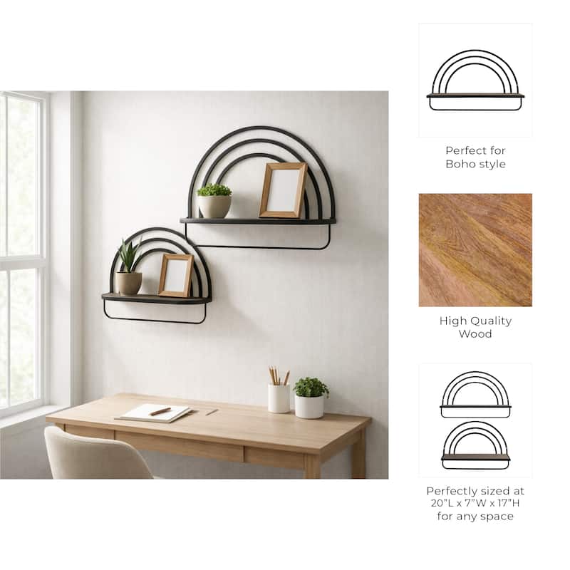 Metal Wood Rainbow Wall Sheves - Set of 2 - 20.0"