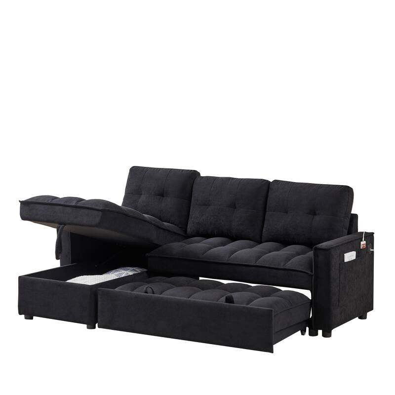 78.75" Chenille Reclining Sectional Sofa with USB/Type-C Charging, Hidden Storage & Ottoman