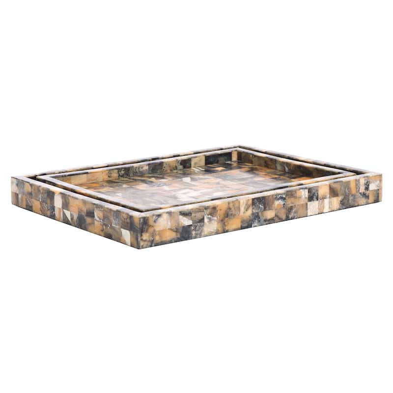 SAFAVIEH Home Lori Antique Green/Horn Resin Tray Set of 2
