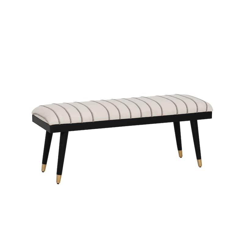 Conlan Cream and Black Upholstered Solid Mango Wood Black Bench