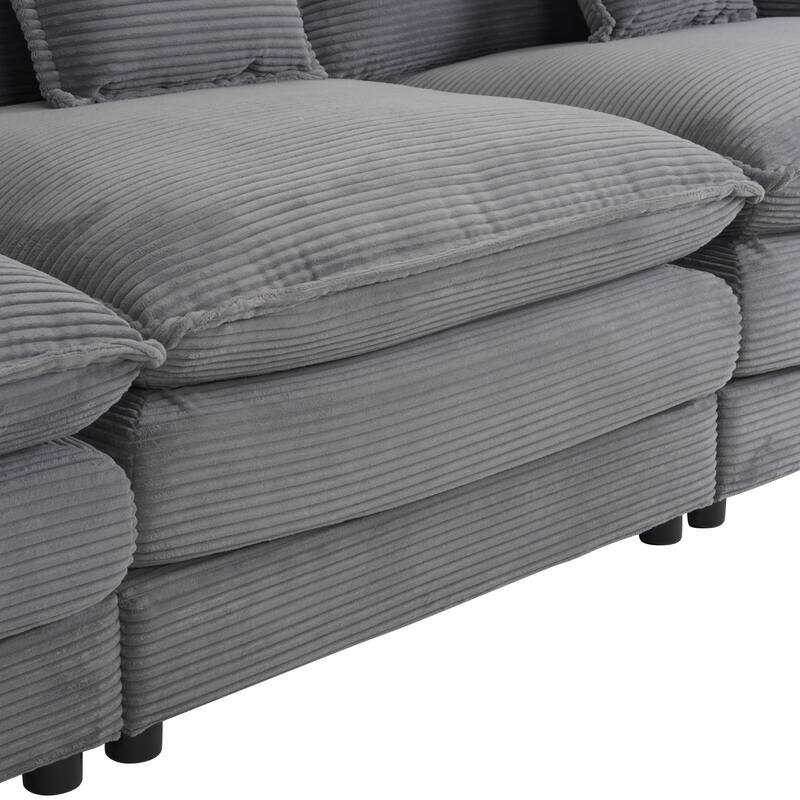 112.6" Corduroy Upholstered L-Shaped Modular Sectional Sofa with Side Storage Pockets