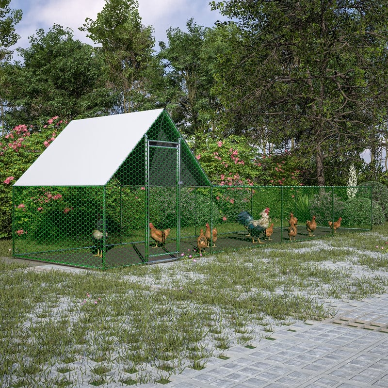 Large Metal Chicken Coop, Walk-in Chicken Run, Galvanized Wire Poultry Chicken Hen Pen Cage， Anti-Ultraviolet Cover - Silver