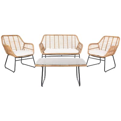 SAFAVIEH Outdoor Valery Rattan 4-Piece Patio Set - 46W x 32D x 32H