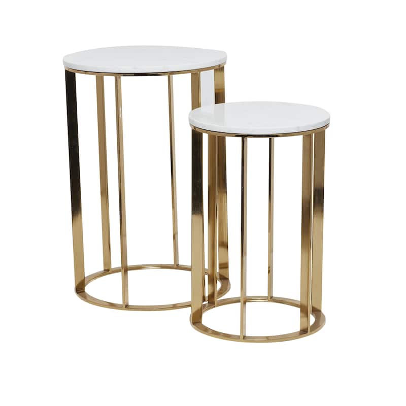 Metal Accent Table with Marble Top - Set of 2 Gold - Roche River Decor