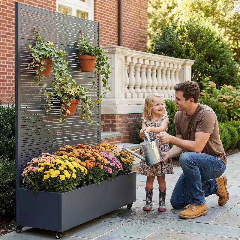 Raised Garden Bed Planter with Trellis Movable Planter Box with Lockable Wheels