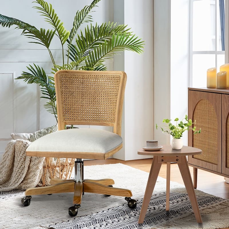Calcutta Modern Rattan Back Task Chair Office chair with Solid Wood Legs by HULALA HOME