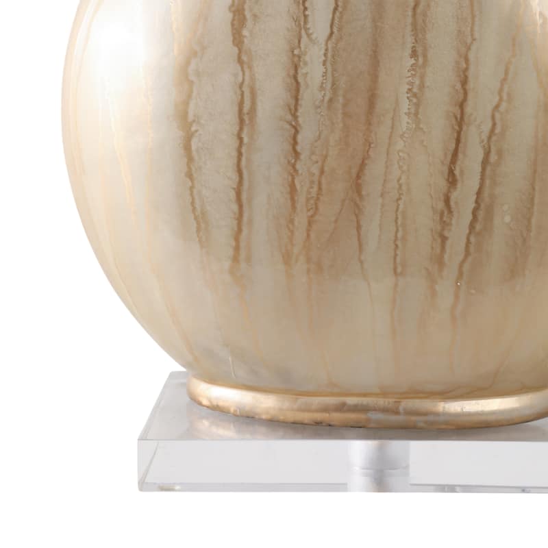 Glass Metal Table Lamp Handfinished with Linen Shade - 32" Gold - 18" x 18" x 32"