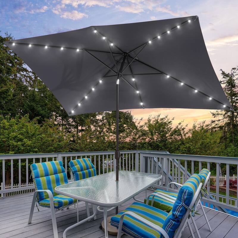 Bonosuki 10 x 6.5ft LED Patio Rectangular Umbrella Outdoor Market Umbrella Aluminium/Steel with Tilt and Crank