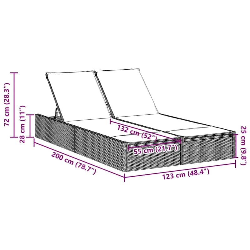 vidaXL Double Sun Lounger Black, Cream White - 78.7 x 48.4 x 28 in