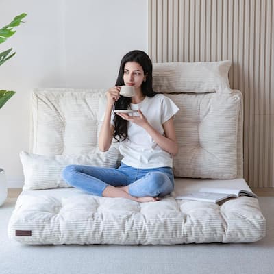 Corduroy Bean Bag Bed Tufted Folding Sofa Bed with Pillows