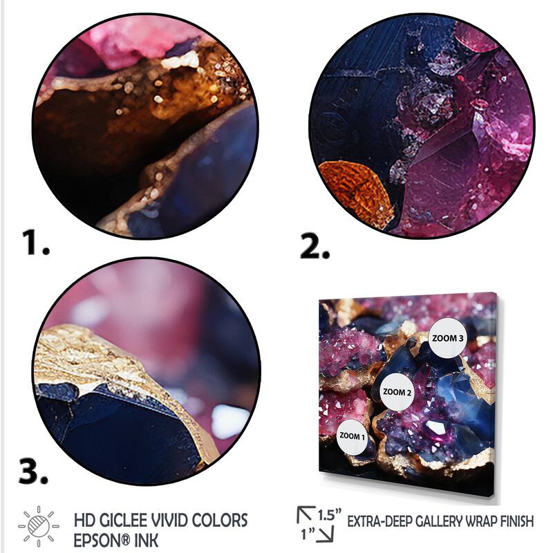 Designart "Purple And Gold Gemstone Healing" Stone Geode Wall Decor Purple Traditional Hallway Framed Wall Art Decor