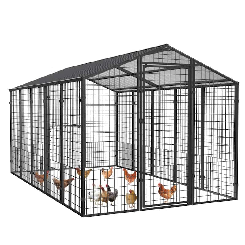 VEIKOUS Metal Chicken Coop for 15+ Chickens, Predator Proof Outdoor Chicken Cage with Galvanized Roof - 10.6 ft × 6.2 ft