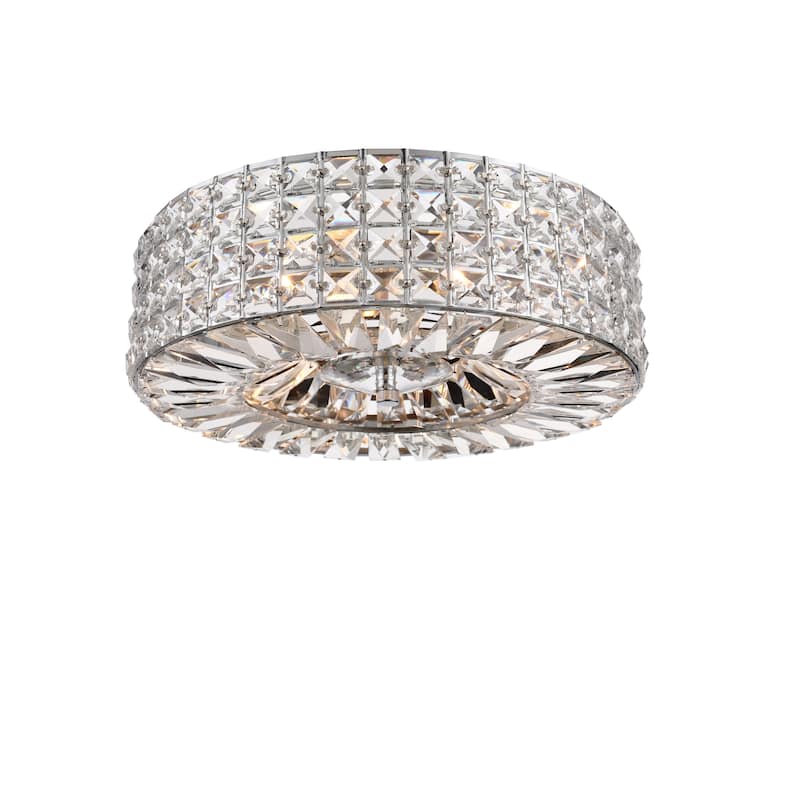 Jolie Chrome Finish 4-light Crystal and Prism Round Flush Mount
