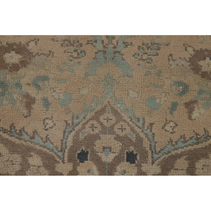 Distressed Tabriz Vintage Persian Rug Hand-Knotted Peach Wool Carpet - 9'11" x 13'3"