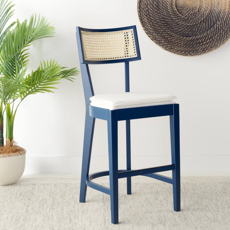 SAFAVIEH Nana 27-inch Counter Stool - 18.5 In. W x 20.6 In. D x 42.7 In. H - 19Wx21Dx43H - Navy/Natural