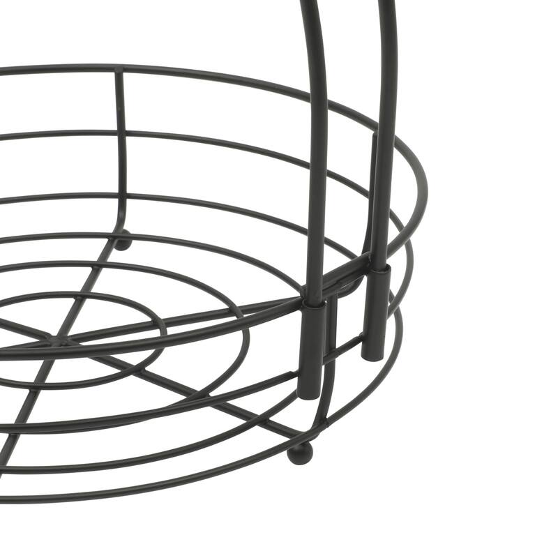 Gibson Home Fruit Basket Bowl with Banana Hanger - Black Metal Wire & Rubberwood Base - Countertop Produce Stand for Fruits
