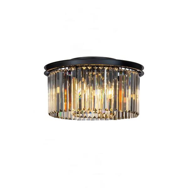 slide 7 of 6, 9-Lights Modern 20" Matte Black 2-Tier Round Fringe Crystal Flush Mount Black