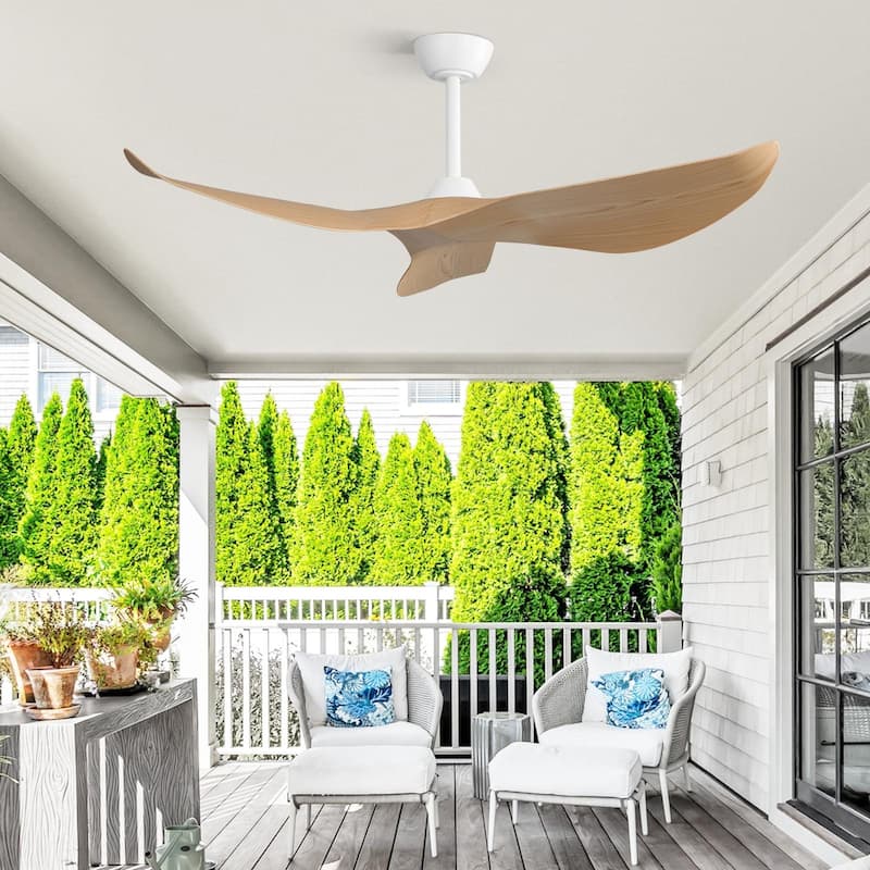 Sofucor 52inch Farmhouse Vintage Ceiling Fan with Wave-shaped curved Blades, Remote Control,Without Light - 52 Inches