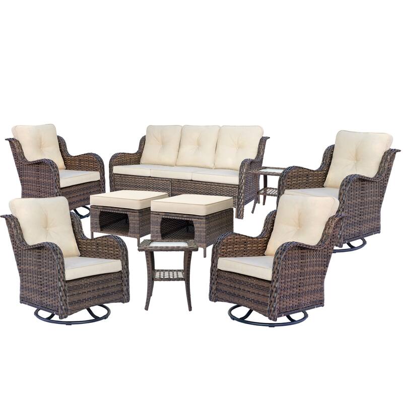 Wicker Patio Furniture Set-Patio Conversation Sets with Swivel Chairs