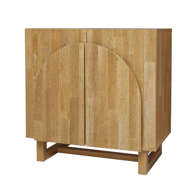 Wood Sideboard Buffet, Storage Cabinet with Adjustable Shelf, Accent Cabinet with Handle-Free Fan-Shaped Doors