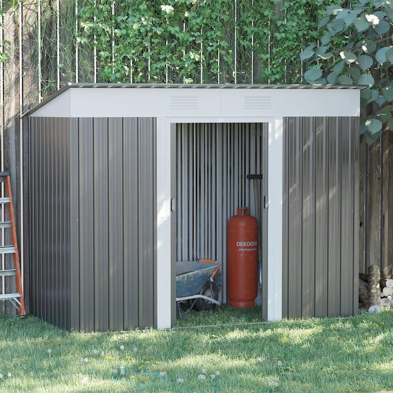 Outsunny 6' x 3.6' Steel Frame Backyard Garden Tool Storage Shed with 2 Air Vents and Dual Locking Doors - 8' x 4' - Black