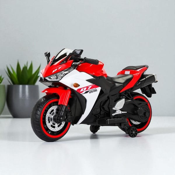 slide 2 of 19, 12V Electric Kids Ride On Motorcycle with Lights, Bluetooth Music, Training Wheels, Manual Throttle, Gift for Boys Girls Age 3-6 Red
