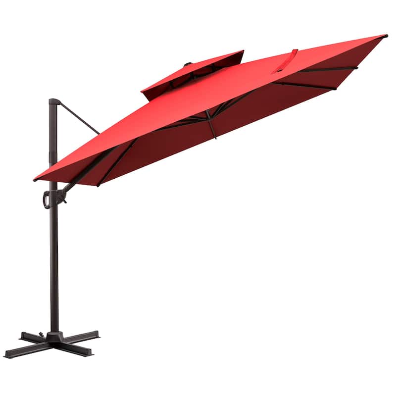 VredHom Dual Top Wind Vent 11x11Ft Offset Cantilever Patio Umbrella - Red