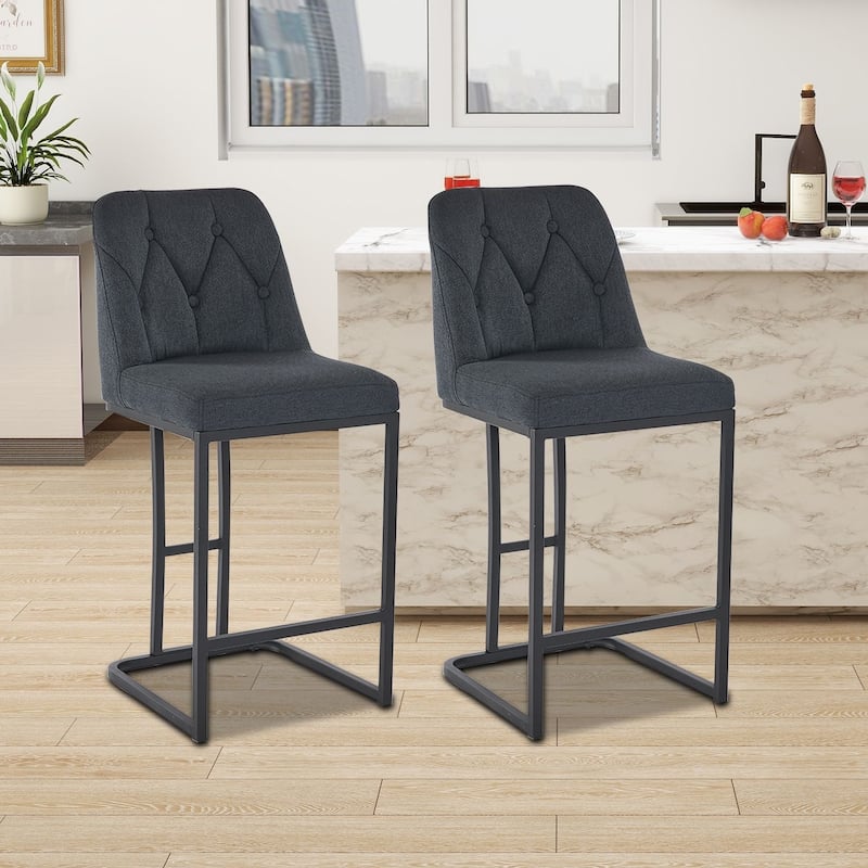 Modern minimalist bar chair set with upholstered backrest and metal legs suitable for bedroom living room kitchen bar - Gray