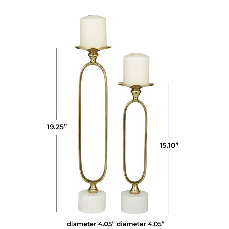 Aluminum Metal Paper Clip Pillar Decorative Candle Holder with Marble Base - Set of 2 Gold, Silver, Black - Roche River Decor