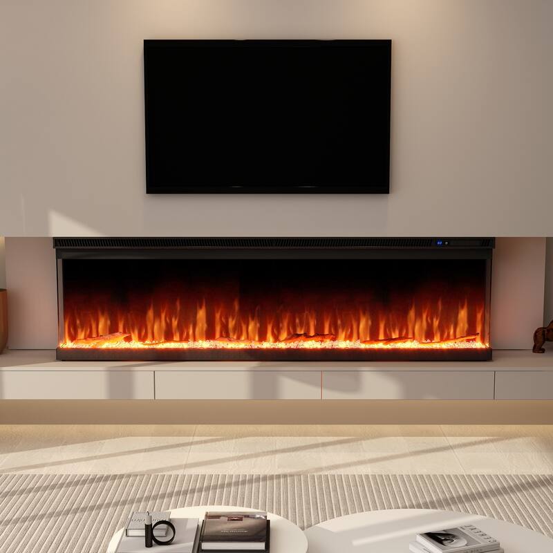 3-Sided Electric Fireplace with 12-Color Flame, Dual Heat Settings 750W/1500W, Smart App & Remote Control – 50/60/70 Inch