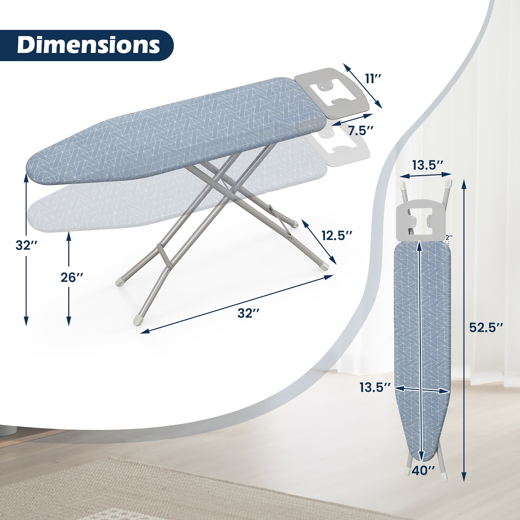 Gymax 48'' x 13.5'' Carbon Steel Ironing Table w/ 7-Level Height