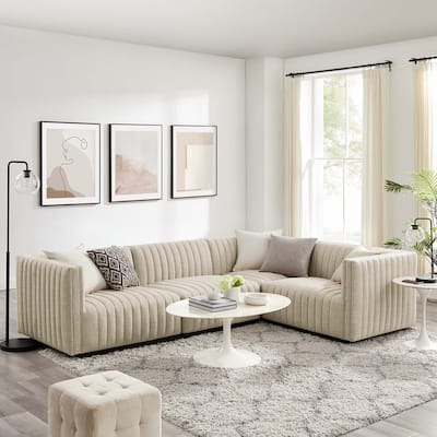 Conjure Channel Tufted Upholstered Fabric 4-Piece L-Shaped Sectional