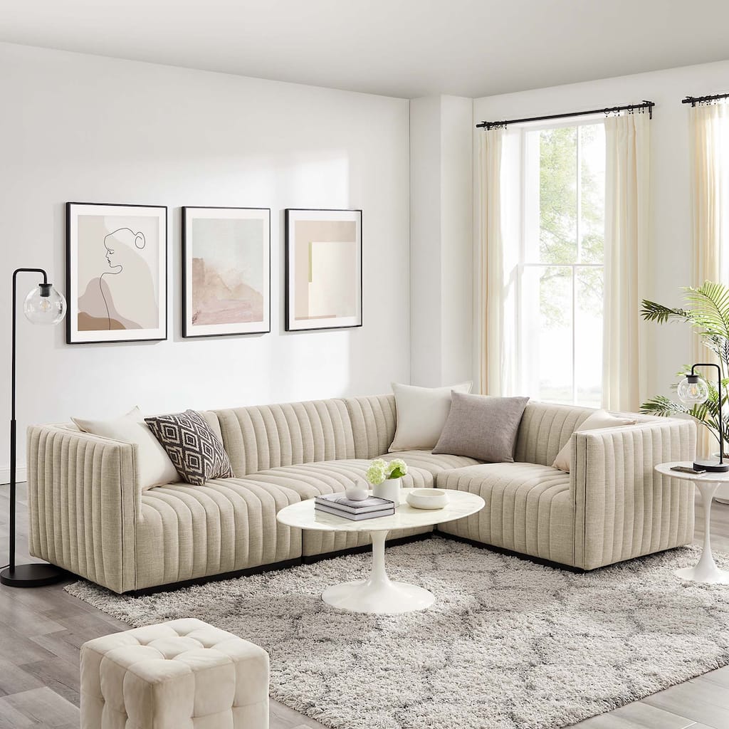 Conjure Channel Tufted Upholstered Fabric 4-Piece L-Shaped Sectional