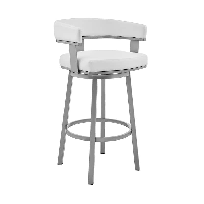 Jack 30 Inch Bar Height Stool, Swivel Chair, Vegan Faux Leather, White