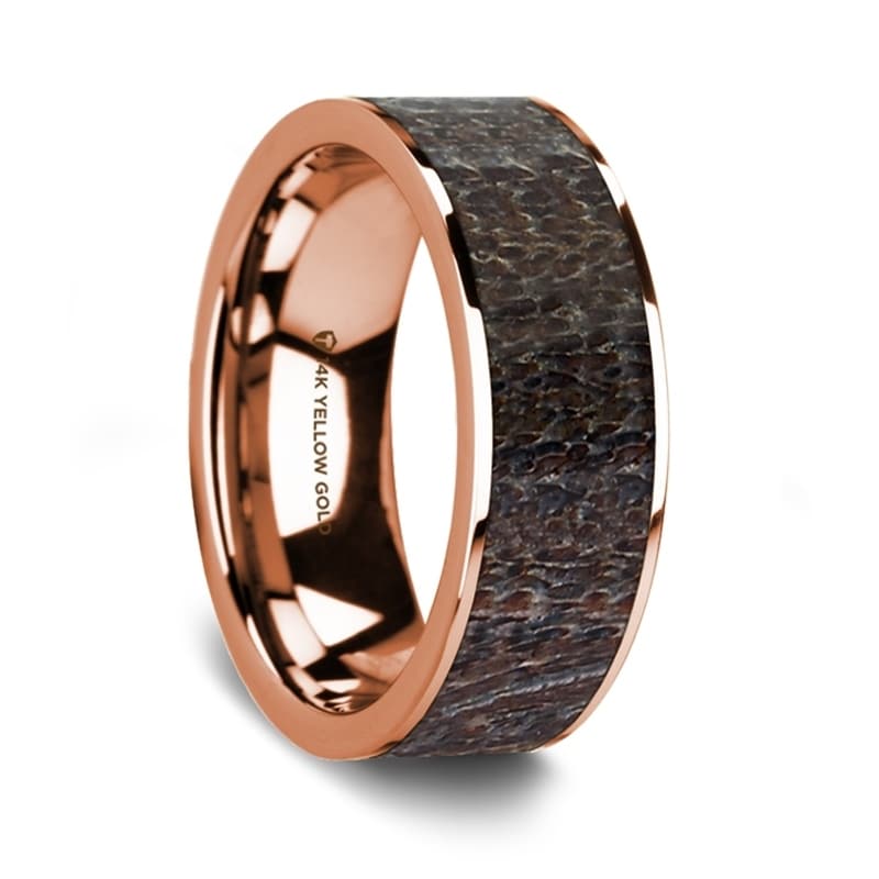 Shop Flat Polished 14k Rose Gold Wedding Ring With Dark Deer Antler Inlay 8 Mm On Sale Overstock 27981388