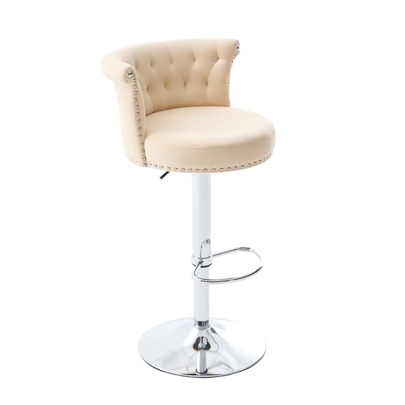 Adjustable Velvet Swivel Bar Stools with Metal Leg (Set of 2)