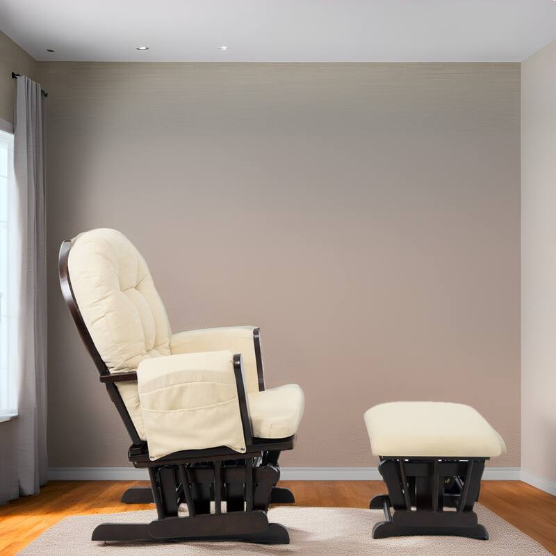 Nursery Glider and Ottoman Set - Reclining Rocker Chair with Padded Back, Armrests, and Cushions