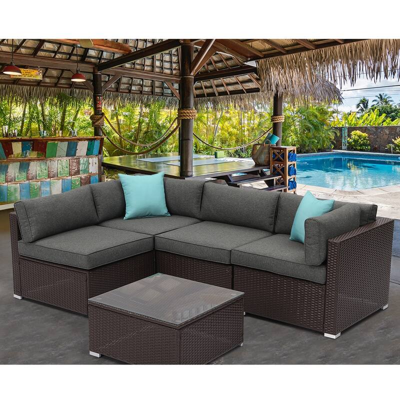 Cosiest 5-piece Outdoor Patio Wicker Furniture Set with Coffee Table